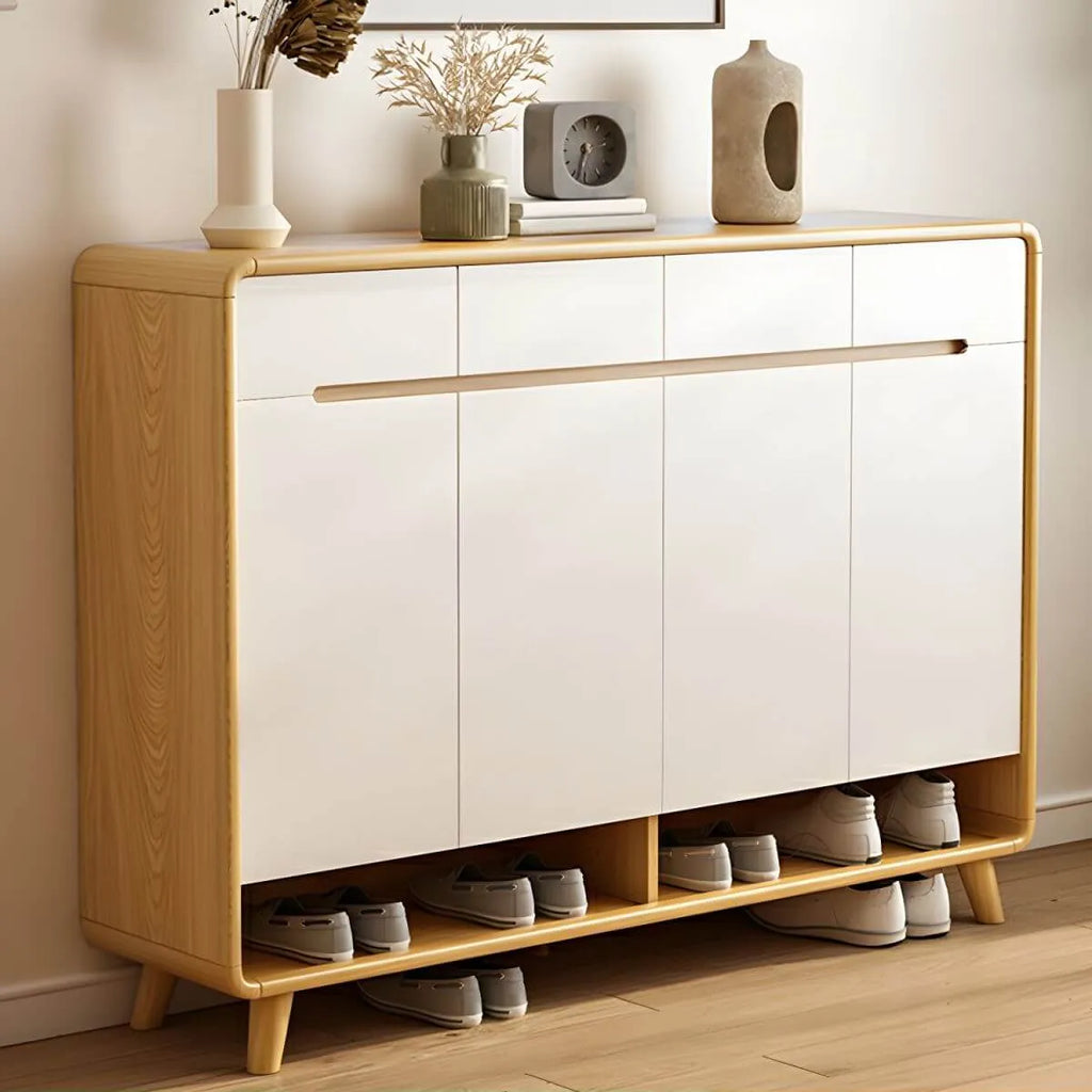 Scandinavian Solid Wood Shoe Cabinet with Drawers and Doors
