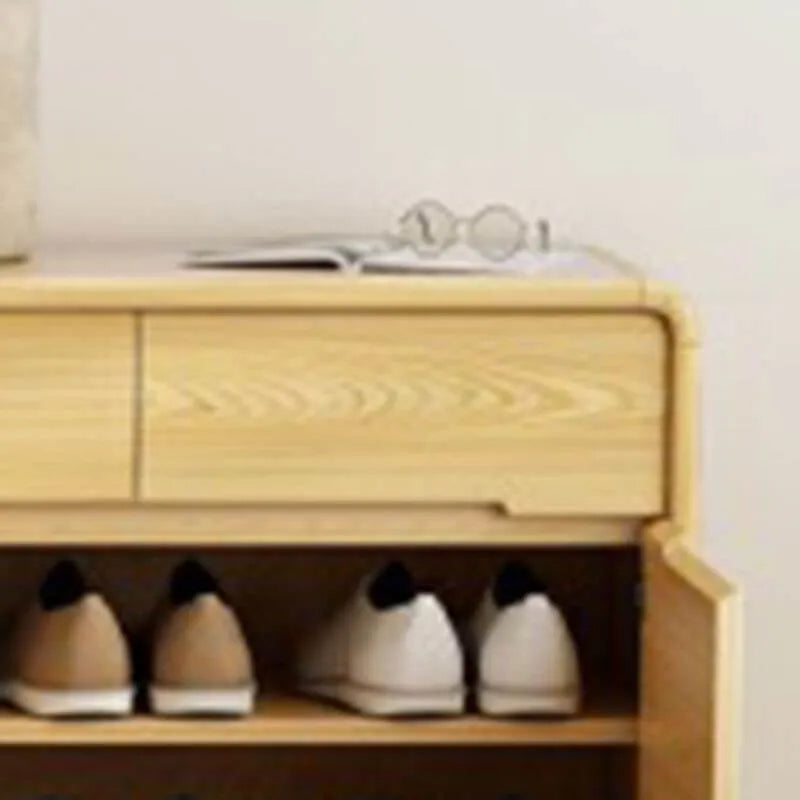 Scandinavian Solid Wood Shoe Cabinet with Drawers and Doors