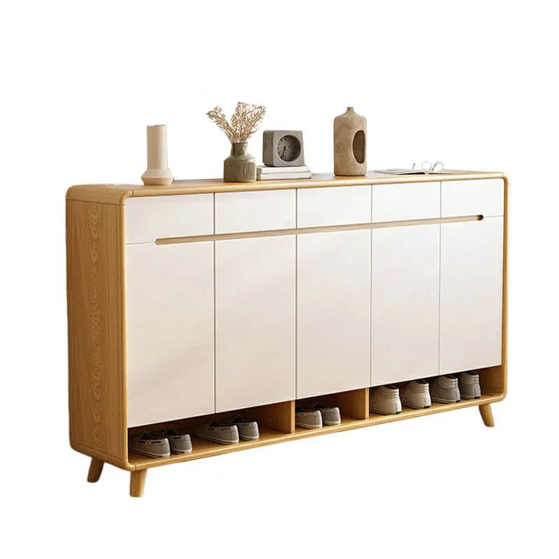 Scandinavian Solid Wood Shoe Cabinet with Drawers and Doors