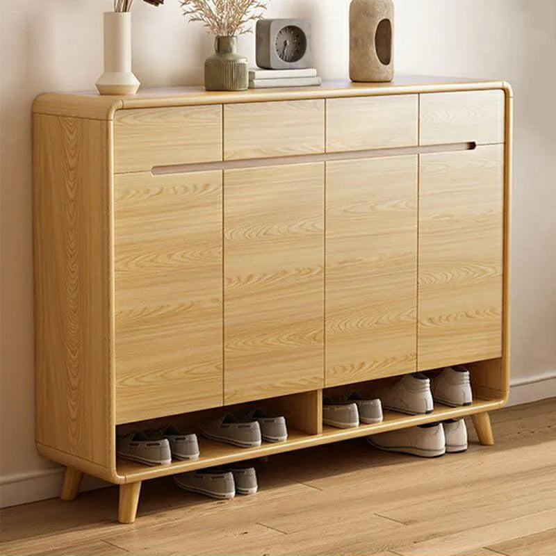 Scandinavian Solid Wood Shoe Cabinet with Drawers and Doors