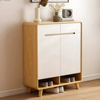 Scandinavian Solid Wood Shoe Cabinet with Drawers and Doors