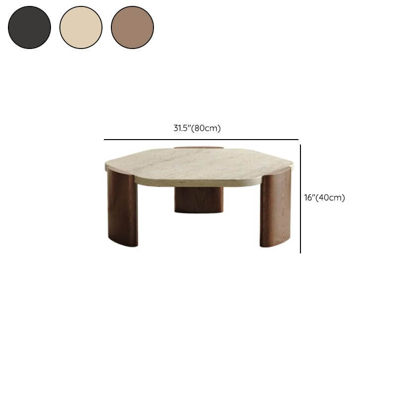 Scandinavian Travertine Top Hexagon Coffee Table with Wood Base Dimensions