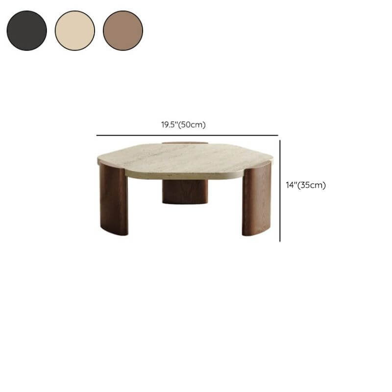 Scandinavian Travertine Top Hexagon Coffee Table with Wood Base Dimensions