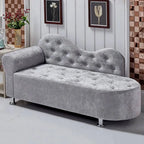 Scandinavian Tufted Velvet Chaise Lounge with Rolled Arm
