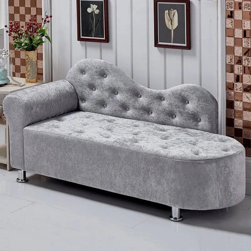 Scandinavian Tufted Velvet Chaise Lounge with Rolled Arm