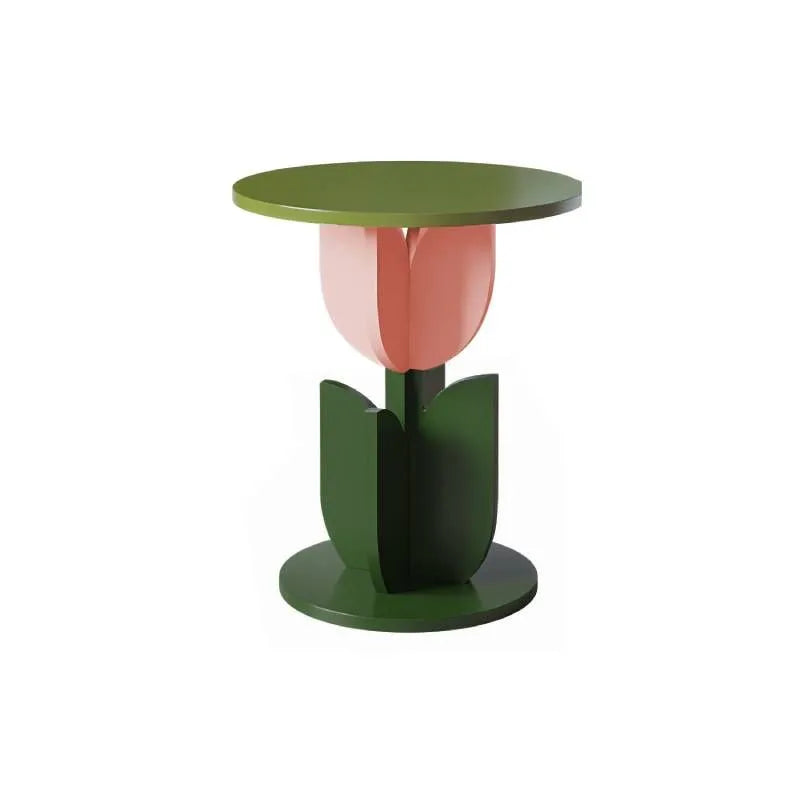 Scandinavian Tulip-Shaped Wood and Glass Side Table Set