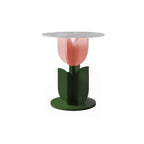Scandinavian Tulip-Shaped Wood and Glass Side Table Set