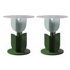 Scandinavian Tulip-Shaped Wood and Glass Side Table Set