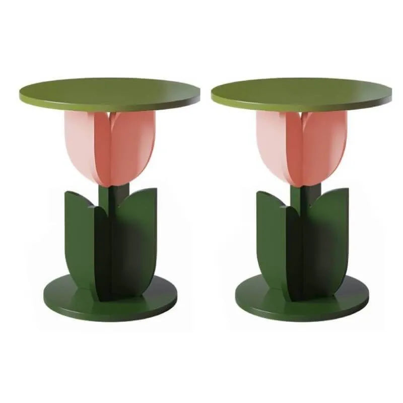 Scandinavian Tulip-Shaped Wood and Glass Side Table Set