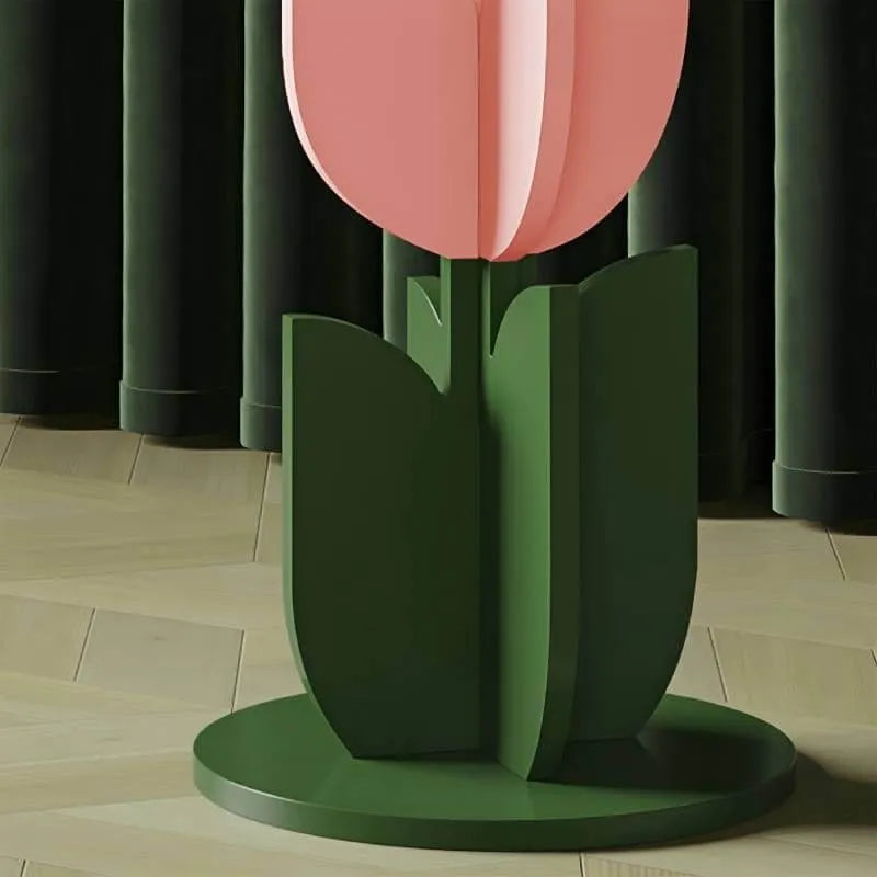 Scandinavian Tulip-Shaped Wood and Glass Side Table Set