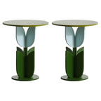 Scandinavian Tulip-Shaped Wood and Glass Side Table Set