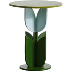 Scandinavian Tulip-Shaped Wood and Glass Side Table Set