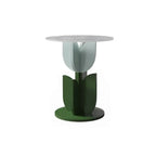 Scandinavian Tulip-Shaped Wood and Glass Side Table Set