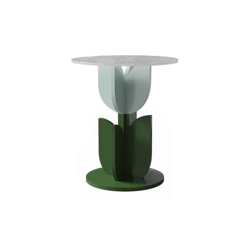 Scandinavian Tulip-Shaped Wood and Glass Side Table Set