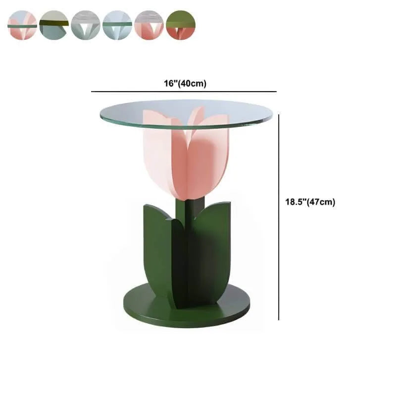 Scandinavian Tulip-Shaped Wood and Glass Side Table Set Dimensions