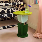 Scandinavian Tulip-Shaped Wood and Glass Side Table Set Main Product Image