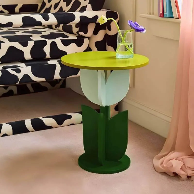 Scandinavian Tulip-Shaped Wood and Glass Side Table Set Main Product Image Main image