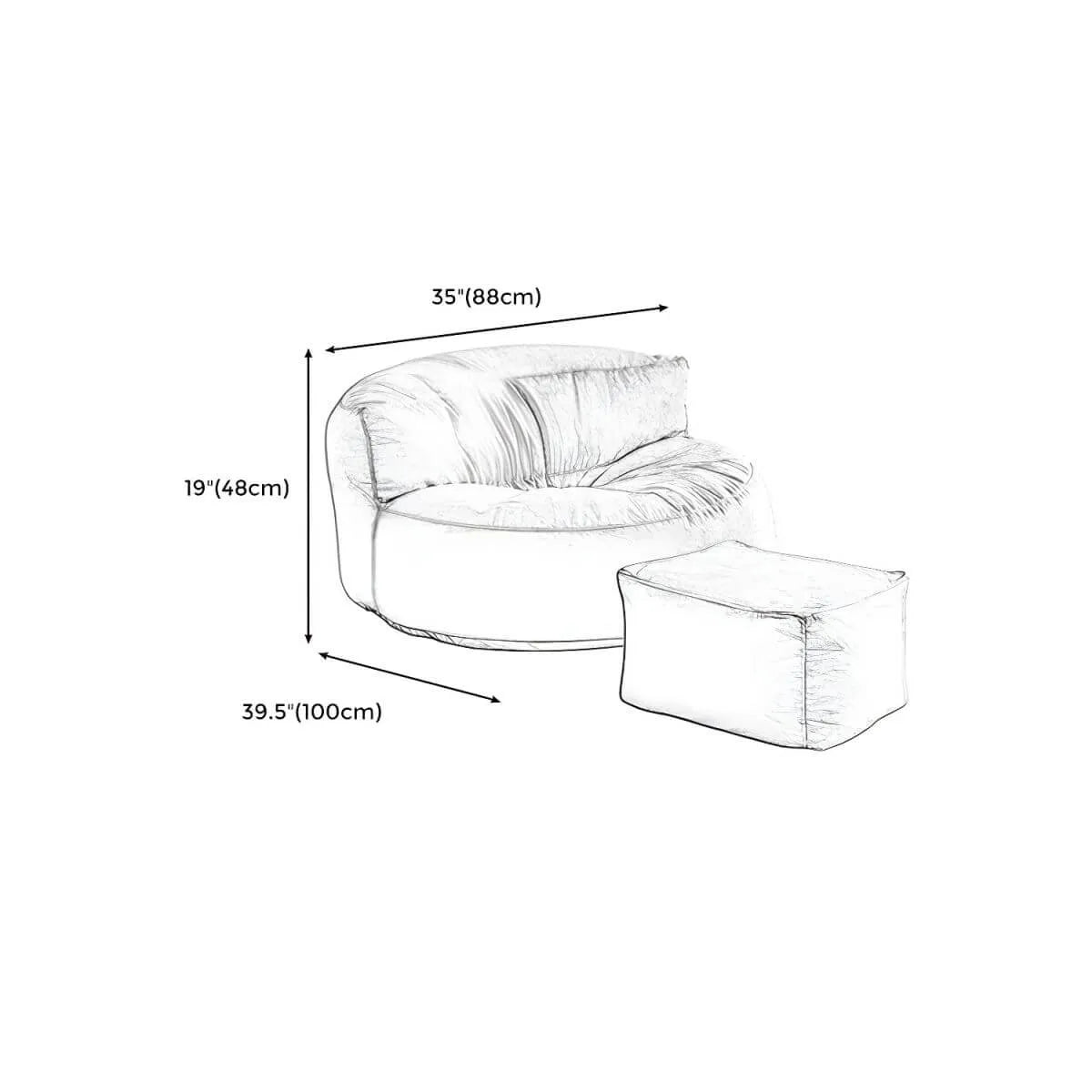 Scandinavian Velvet Slipcovered Armless Accent Chair with Ottoman Option Dimensions