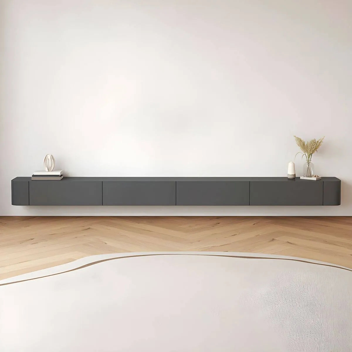Scandinavian Wall-Mounted TV Stand with Drawers in White & Grey