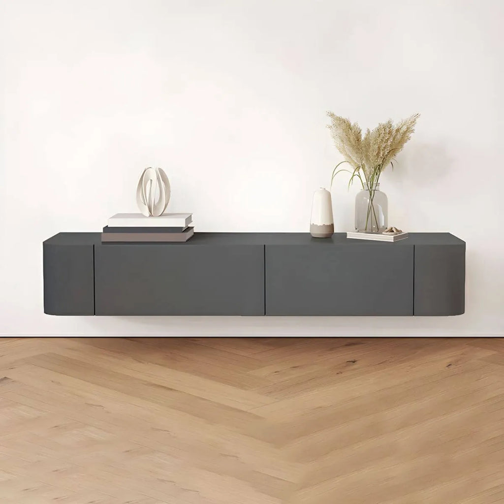 Scandinavian Wall-Mounted TV Stand with Drawers in White & Grey