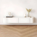 Scandinavian Wall-Mounted TV Stand with Drawers in White & Grey