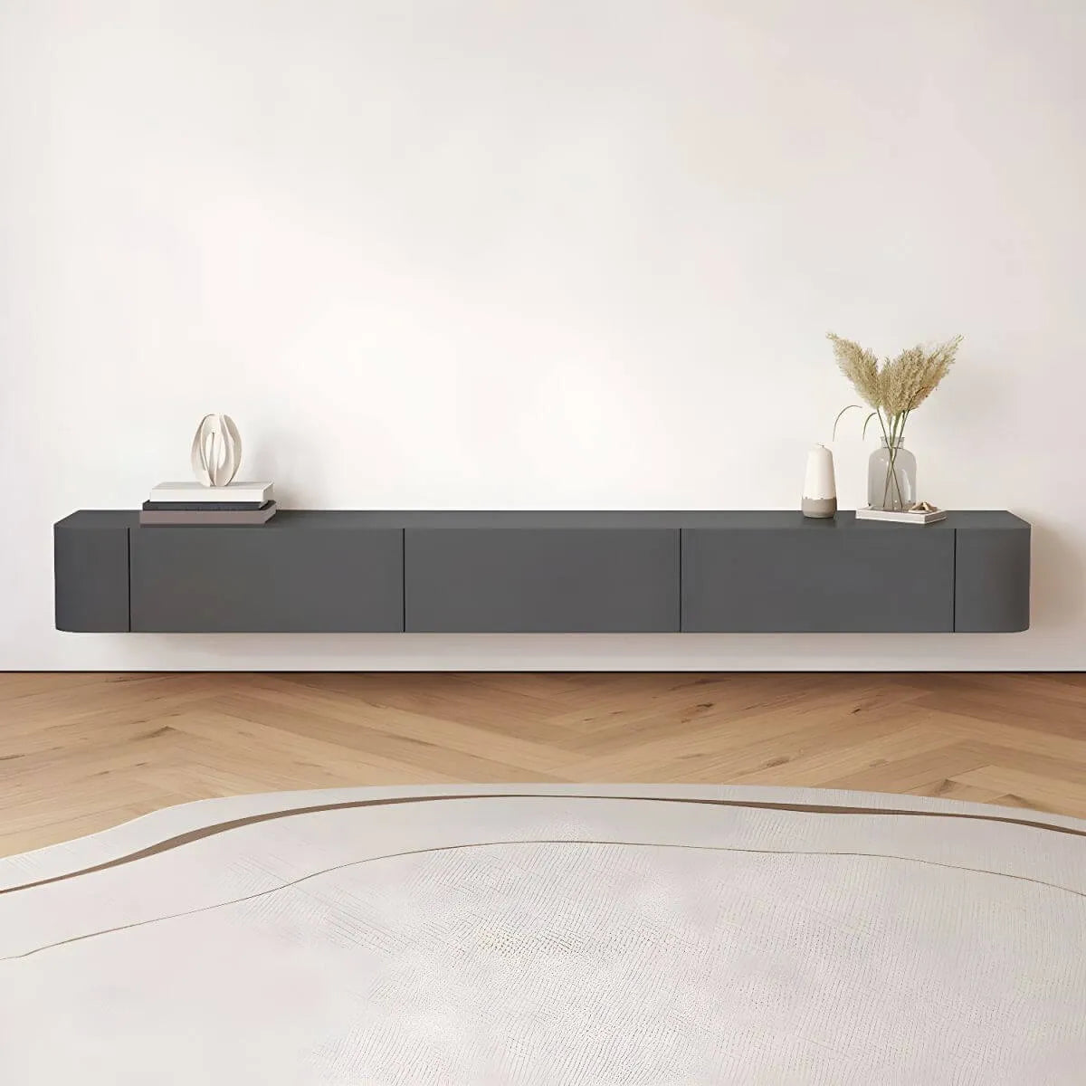 Scandinavian Wall-Mounted TV Stand with Drawers in White & Grey