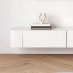 Scandinavian Wall-Mounted TV Stand with Drawers in White & Grey