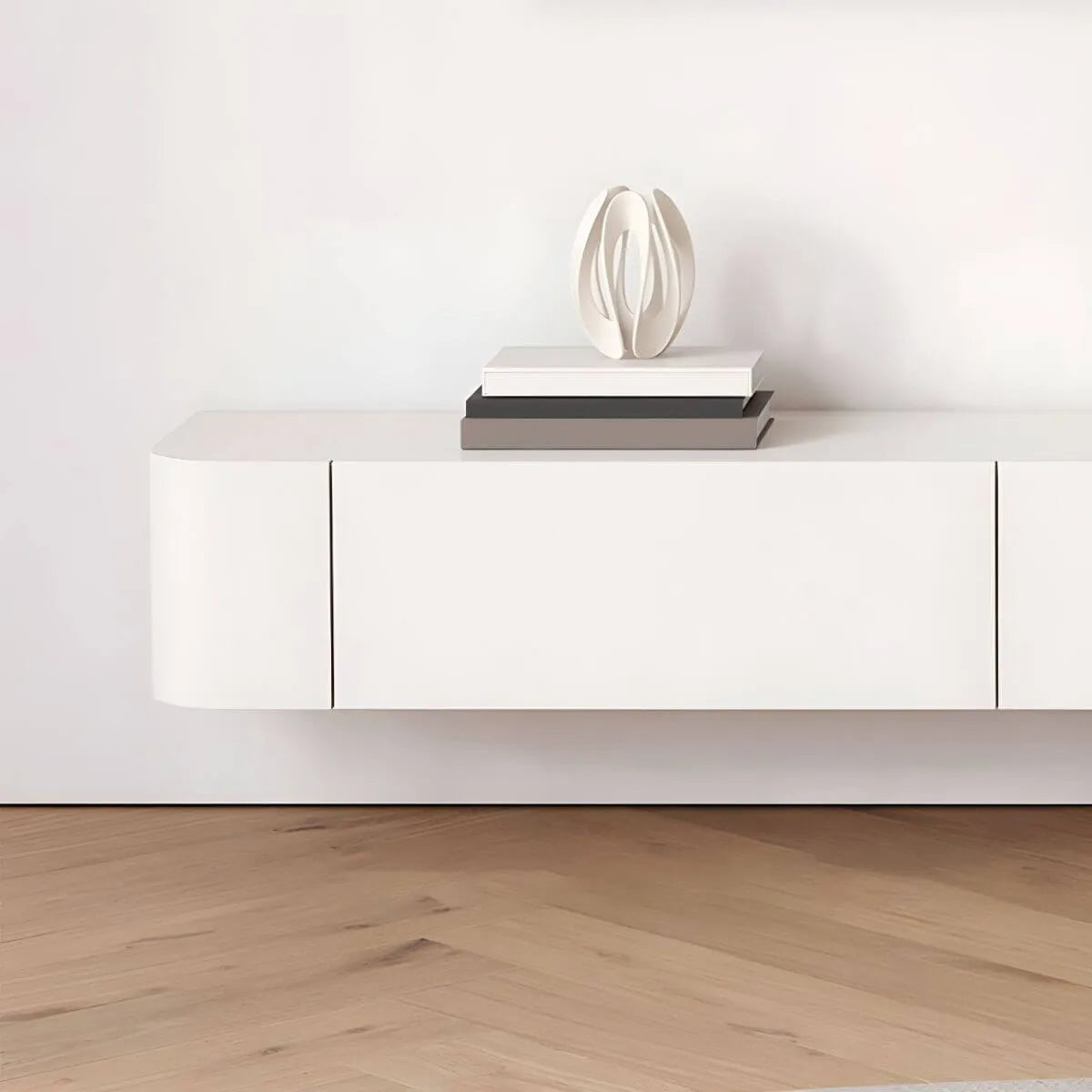 Scandinavian Wall-Mounted TV Stand with Drawers in White & Grey