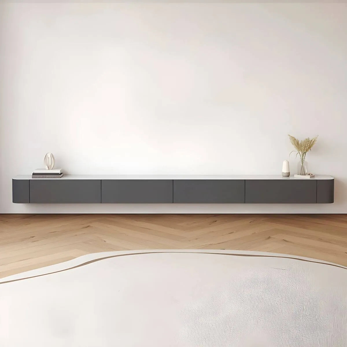 Scandinavian Wall-Mounted TV Stand with Drawers in White & Grey