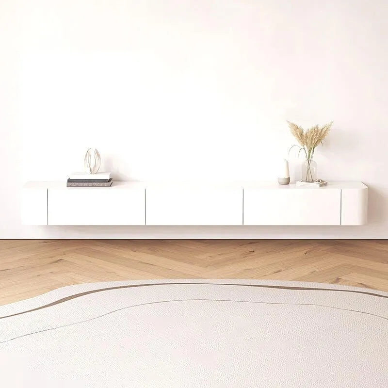 Scandinavian Wall-Mounted TV Stand with Drawers in White & Grey