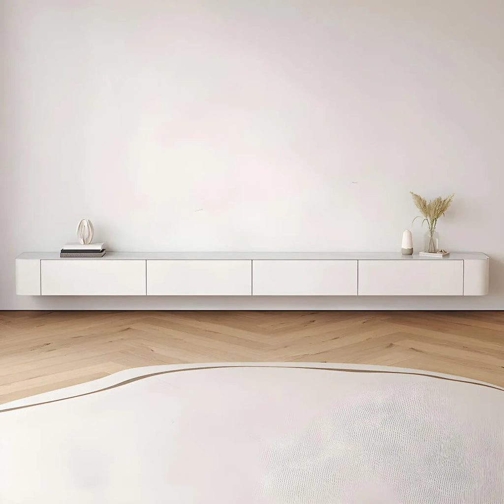 Scandinavian Wall-Mounted TV Stand with Drawers in White & Grey