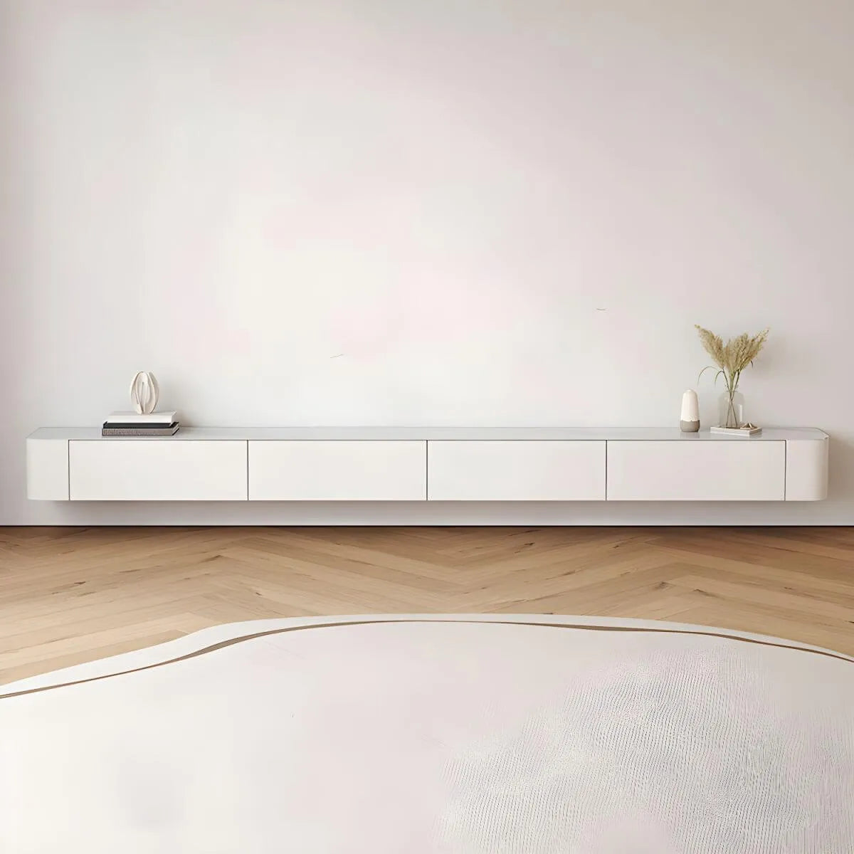 Scandinavian Wall-Mounted TV Stand with Drawers in White & Grey