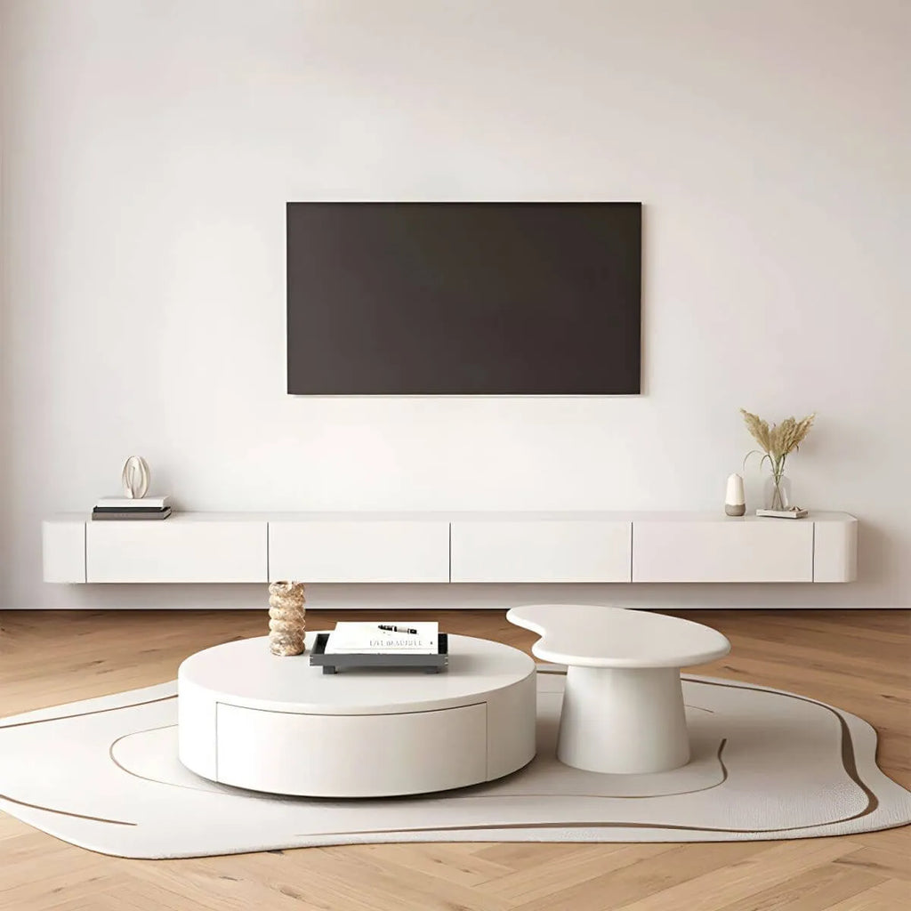 Scandinavian Wall-Mounted TV Stand with Drawers in White & Grey