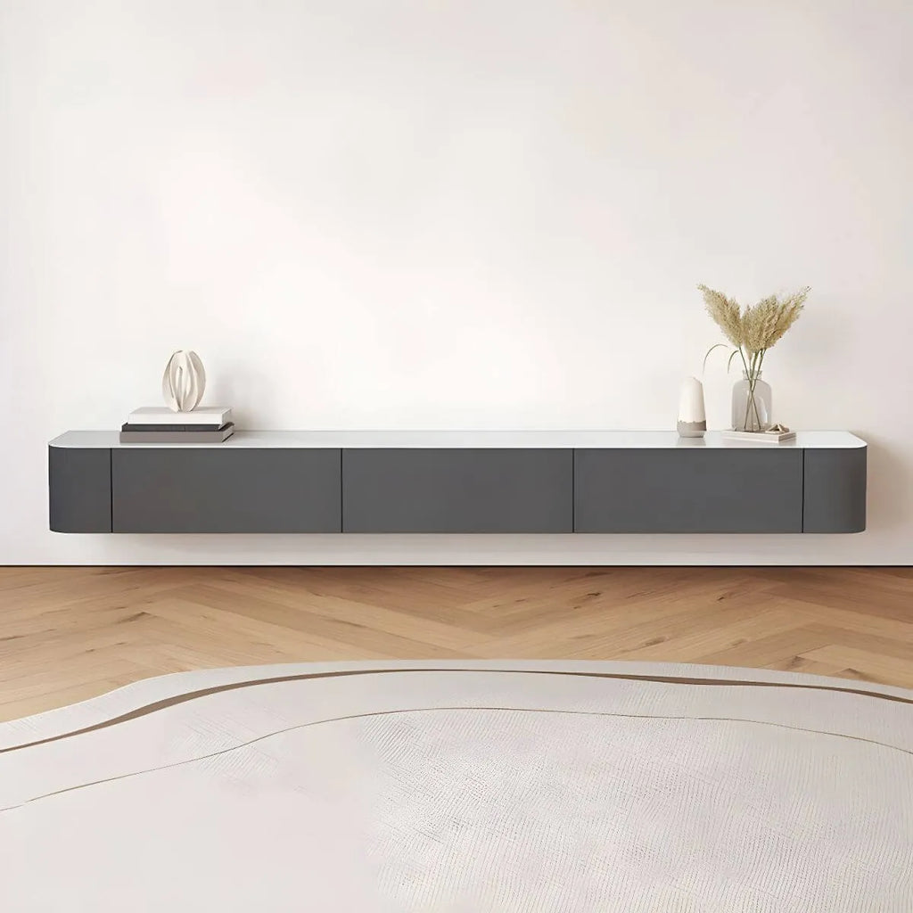 Scandinavian Wall-Mounted TV Stand with Drawers in White & Grey