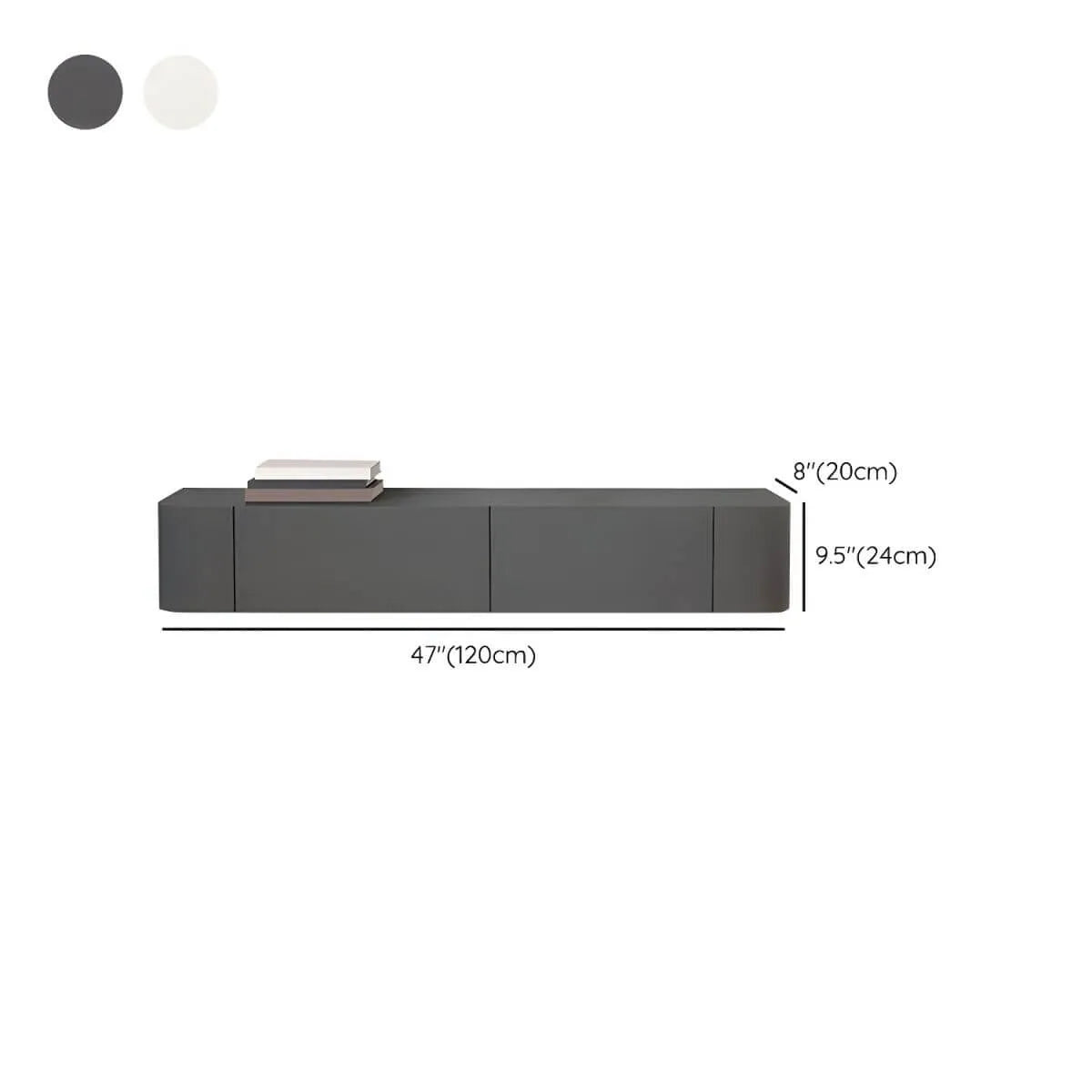 Scandinavian Wall-Mounted TV Stand with Drawers in White & Grey Dimensions