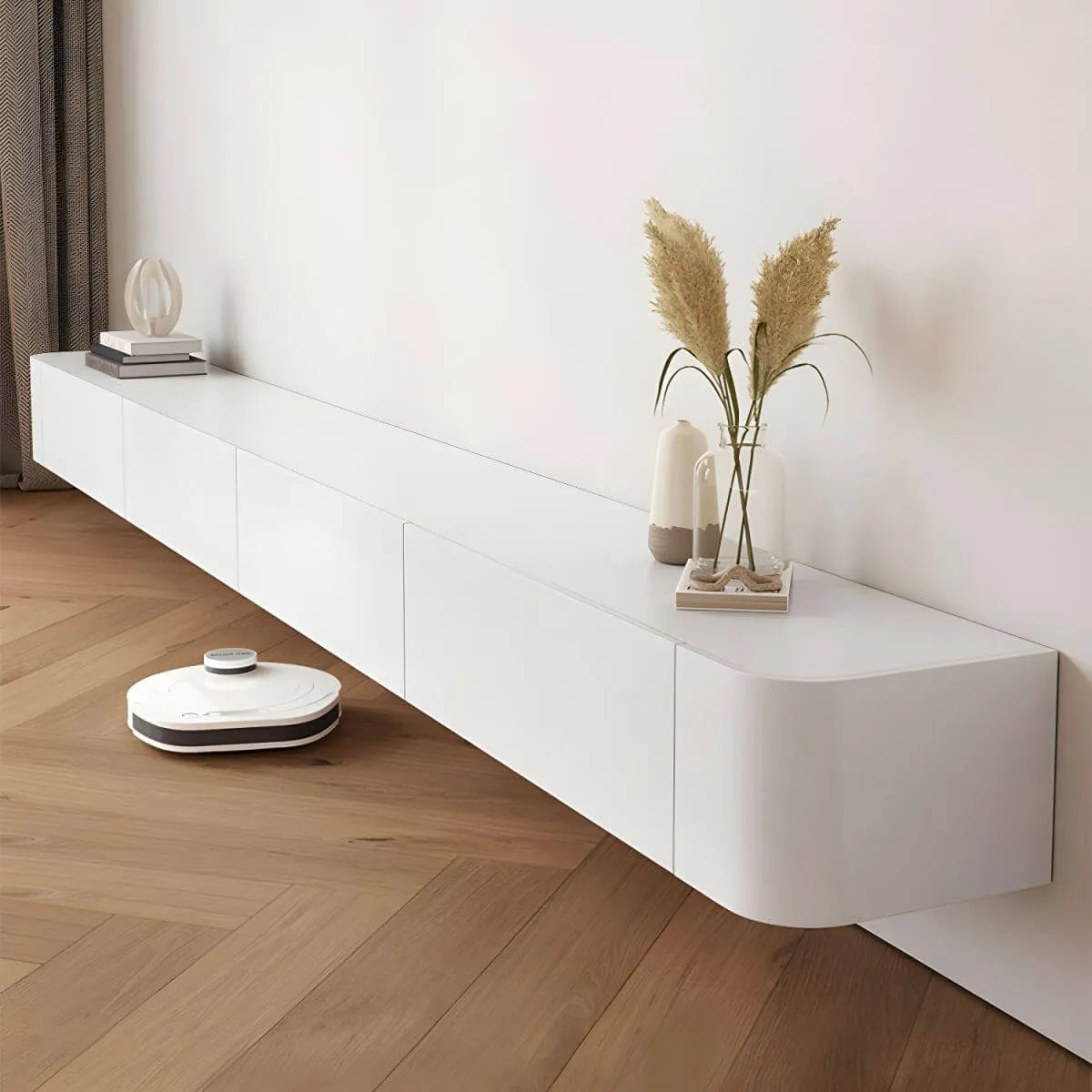 Scandinavian Wall-Mounted TV Stand with Drawers in White & Grey Main Product Image Main image
