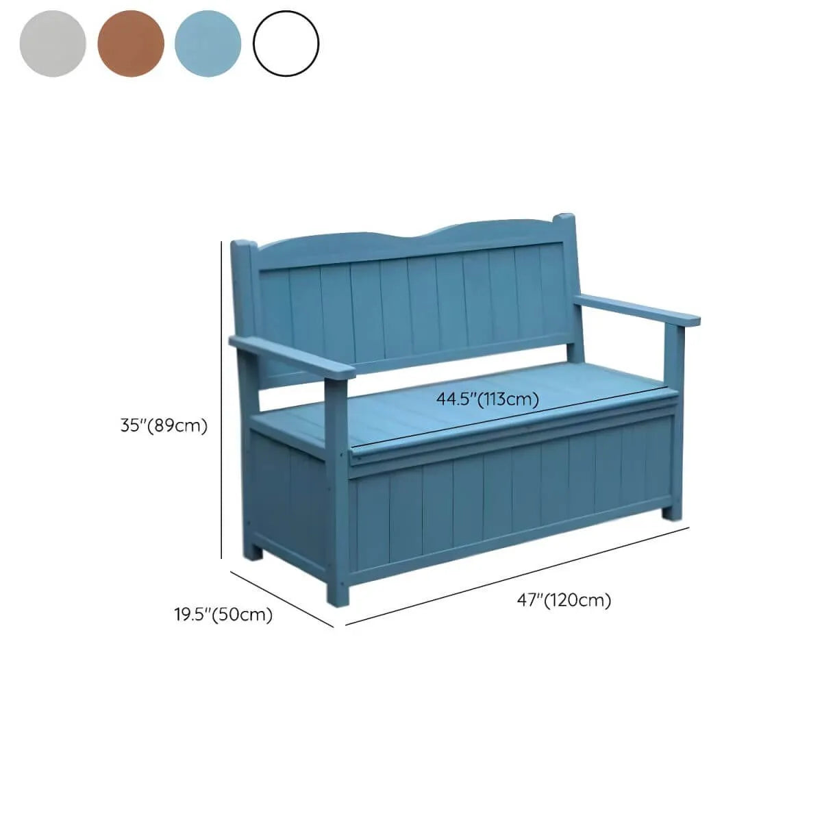 Scandinavian Waterproof Garden Bench with Storage and Curved Back Dimensions