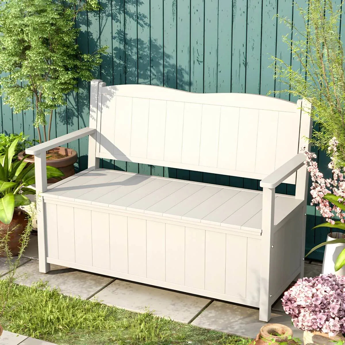 Scandinavian Waterproof Garden Bench with Storage and Curved Back Main Product Image Main image