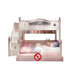 Scandinavian White Rubberwood Kids Bunk Bed with Bookcase and Trundle