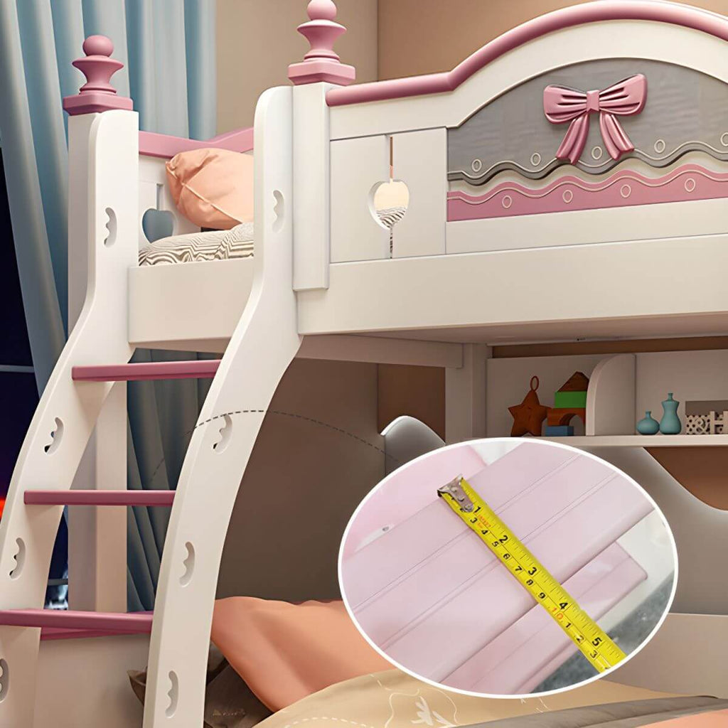 Scandinavian White Rubberwood Kids Bunk Bed with Bookcase and Trundle