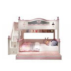 Scandinavian White Rubberwood Kids Bunk Bed with Bookcase and Trundle