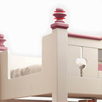 Scandinavian White Rubberwood Kids Bunk Bed with Bookcase and Trundle