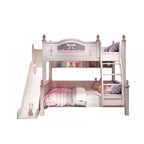 Scandinavian White Rubberwood Kids Bunk Bed with Bookcase and Trundle