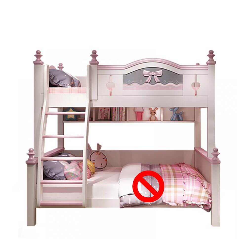 Scandinavian White Rubberwood Kids Bunk Bed with Bookcase and Trundle メイン画像