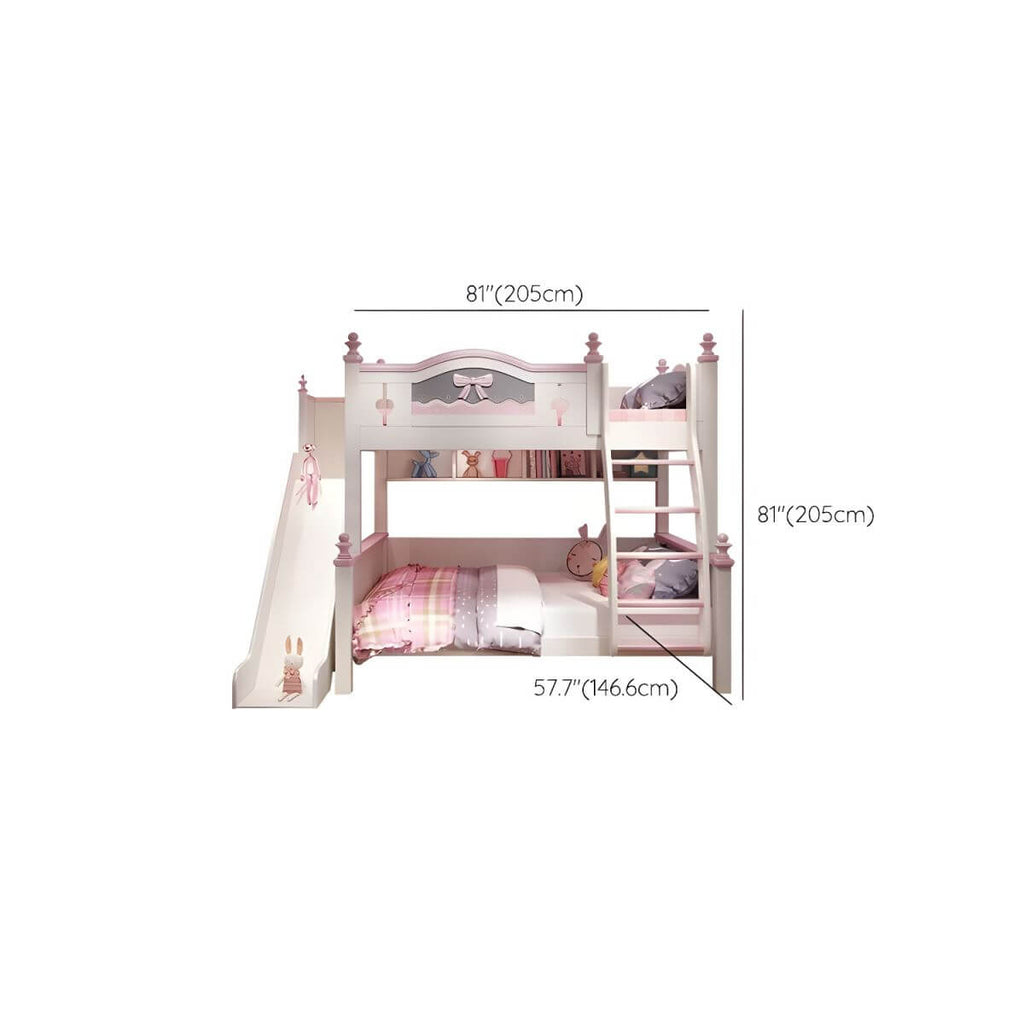 Scandinavian White Rubberwood Kids Bunk Bed with Bookcase and Trundle Dimensions