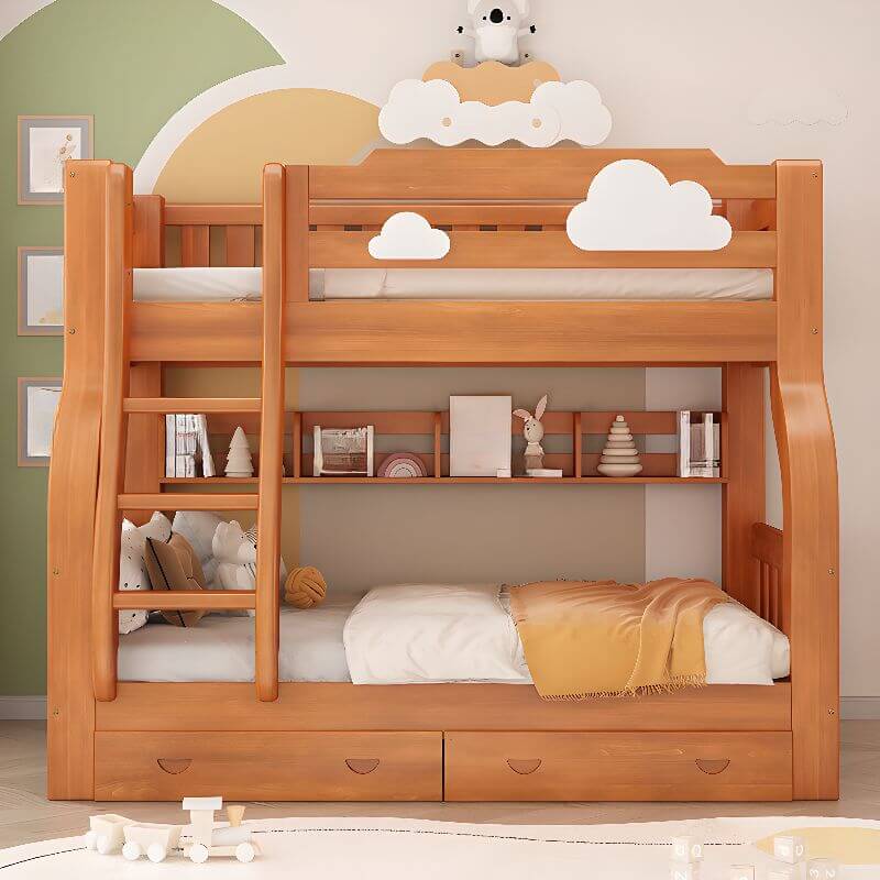 Scandinavian Wood Bunk Bed with Ladder and Mattress Main Product Image Main image