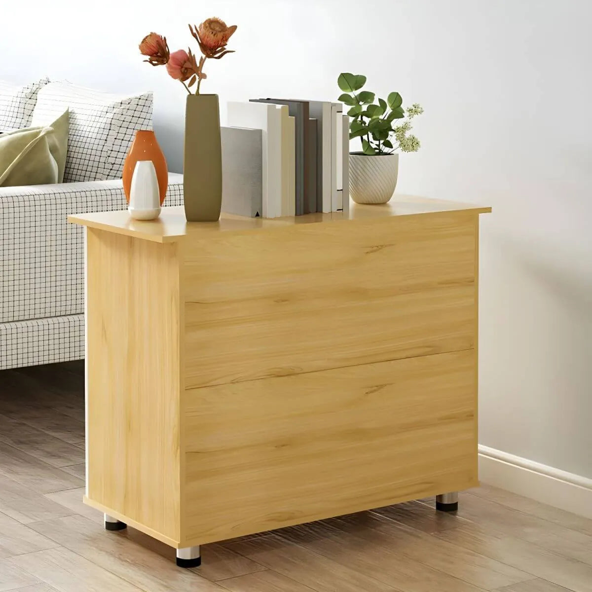 Scandinavian Wood File Cabinet With Lockable Shelves And Casters Secondary image