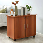 Scandinavian Wood File Cabinet With Lockable Shelves And Casters