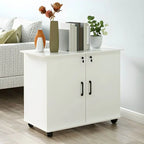 Scandinavian Wood File Cabinet With Lockable Shelves And Casters