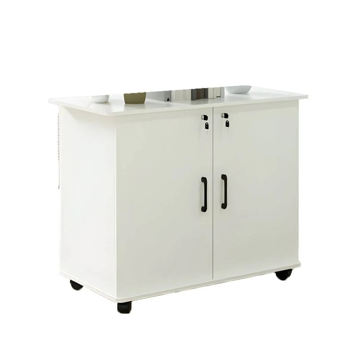 Scandinavian Wood File Cabinet With Lockable Shelves And Casters